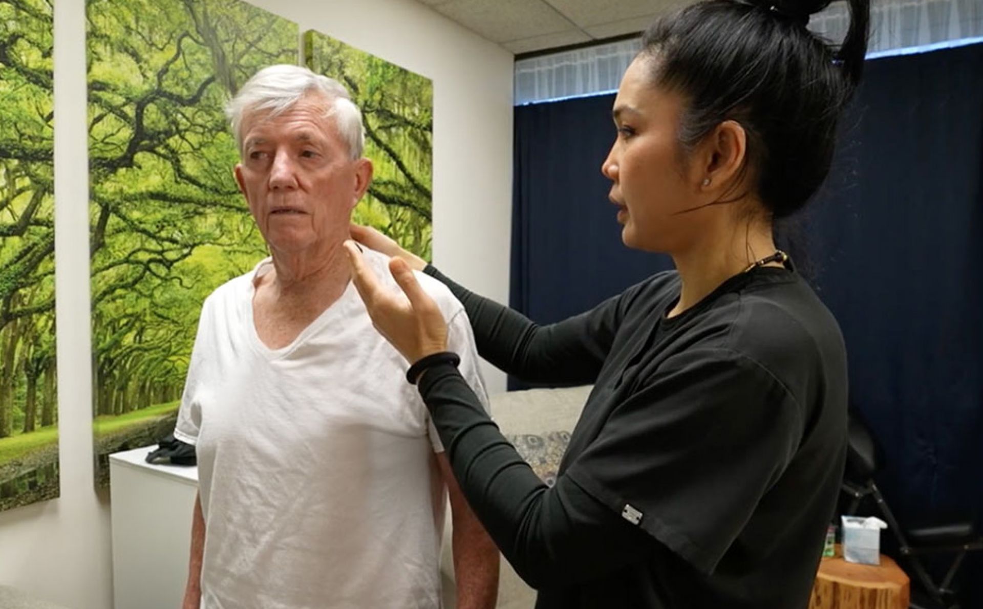 Colonel (Ret.) Thomas O’Malley, USMC receiving massage therapy.